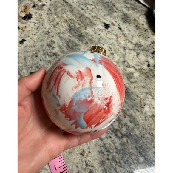 Artisan Hand-Painted Glass Christmas Ornament  holiday tree decor White E gift - Picture 3 of 6